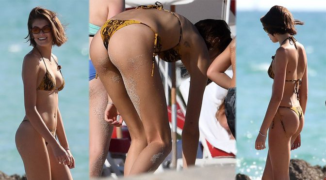 Kaia Gerber – Sexy Bikini Candids at a Beach in Miami