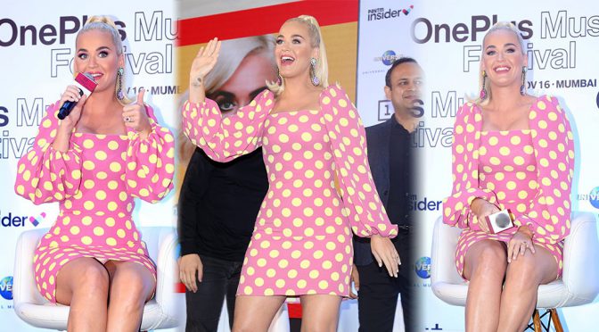 Katy Perry – Sexy upskirt at  OnePlus Music Festival Press Conference in Mumbai