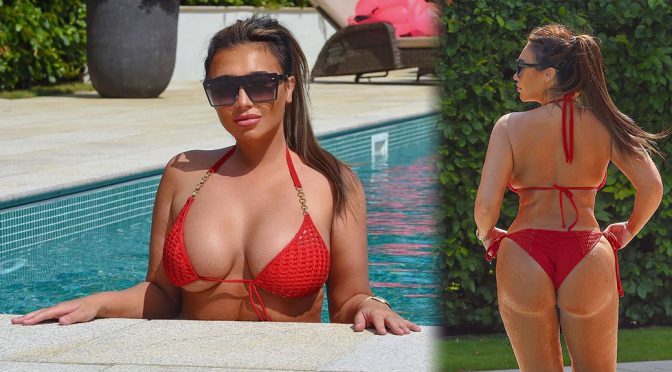 Lauren Goodger – Sexy Big Boobs in Red Bikini in Marbella