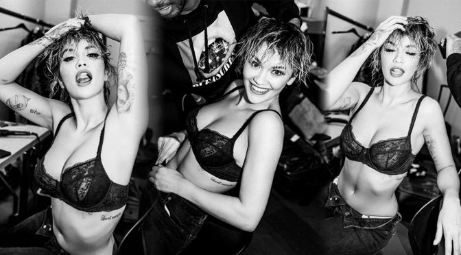 Rita Ora – Sexy Big Boobs in  Black Bra Photoshoot