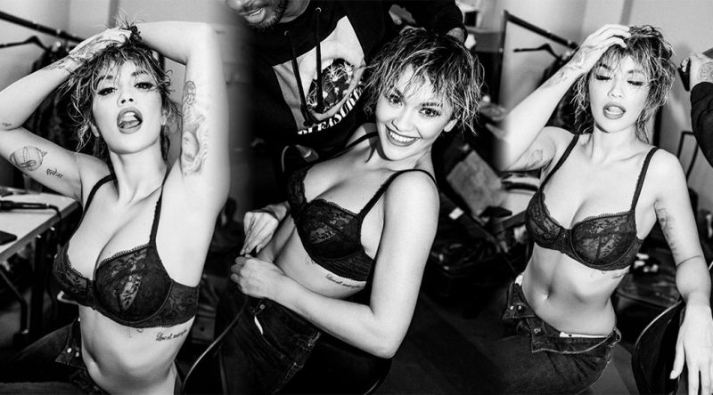 Rita Ora – Sexy Big Boobs in Black Bra Photoshoot