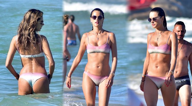 Alessandra Ambrosio – Sexy Boobs in Bikini on the beach in Florianopolis