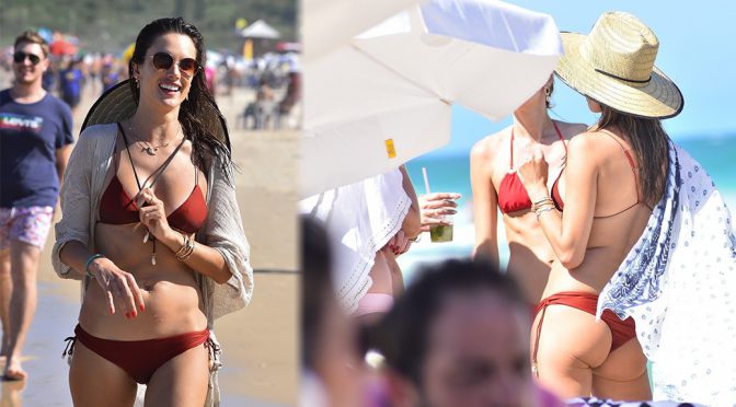 Alessandra Ambrosio – Sexy Red Bikini on the Beach in Florianopolis
