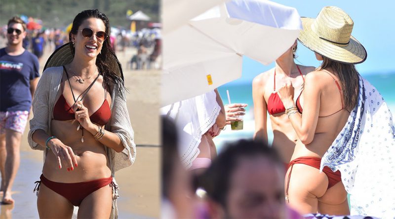 Alessandra Ambrosio – Sexy Red Bikini on the Beach in Florianopolis