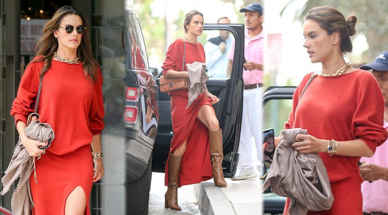 Alessandra Ambrosio – Sexy Legs in Red Skirt Out in Santa Monica