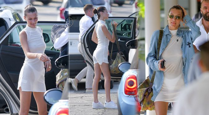 Bella Hadid – Sexy Legs and Braless Boobs Out in St. Barts