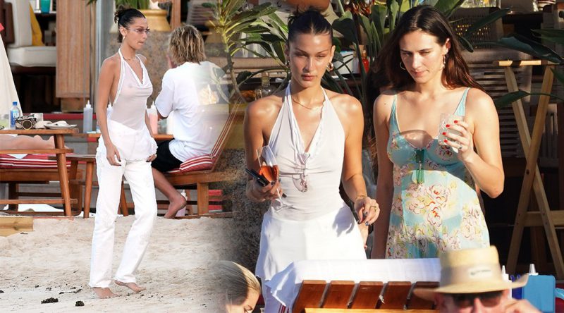 Bella Hadid – Sexy Braless Boobs in a See-Through Top in St. Barts