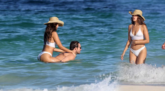 Eiza Gonzalez – Sexy Cameltoe in White Bikini on the Beach in Tulum