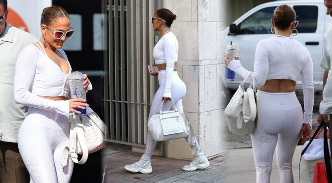 Jennifer Lopez – Sexy Big Ass in White Leggings Outside a Gym in Miami