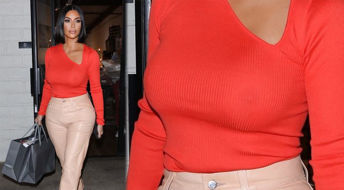 Kim Kardashian – Sexy Braless Breasts and Nipples at “A Beautiful Mess” in Agoura Hills