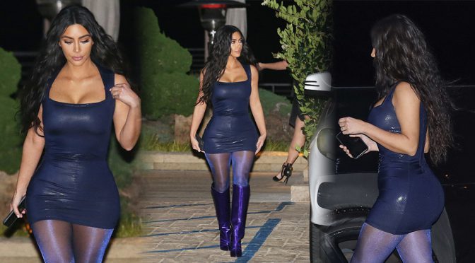 Kim Kardashian – Sexy Curvy Body in Tight Dress at Nobu in Malibu