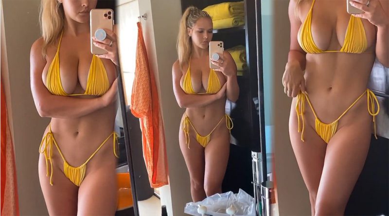 Kinsey Wolanski – Sexy Big Boobs in Tiny Yellow Bikini (Video)