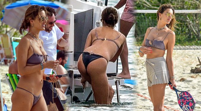 Alessandra Ambrosio – Sexy Boobs in a Tiny Bikini on the Beach in Florianopolis