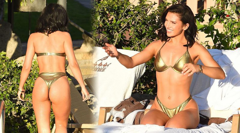 Alexandra Cane – Sexy Big Ass in a golden Thong bikini in Tenerife