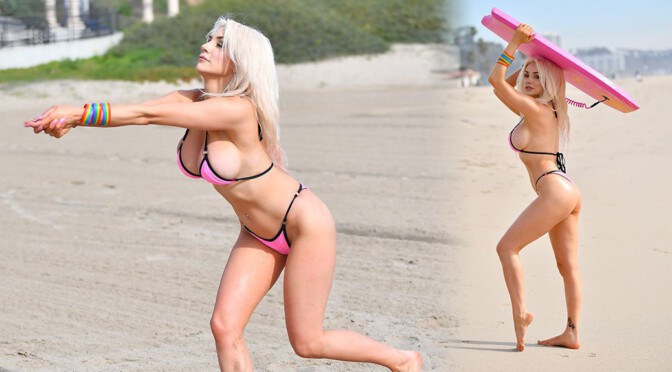 Courtney Stodden – Big Boobs in Small BIkini at the Beach in Santa Monica
