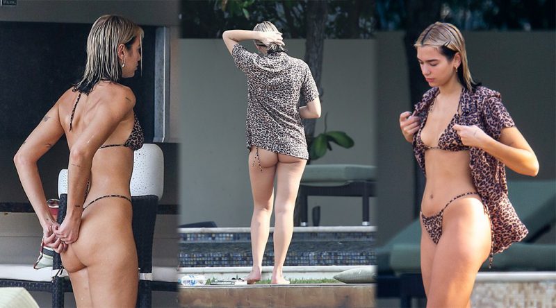 Dua Lipa – Sexy Ass in Thong Bikini at pool in Miami