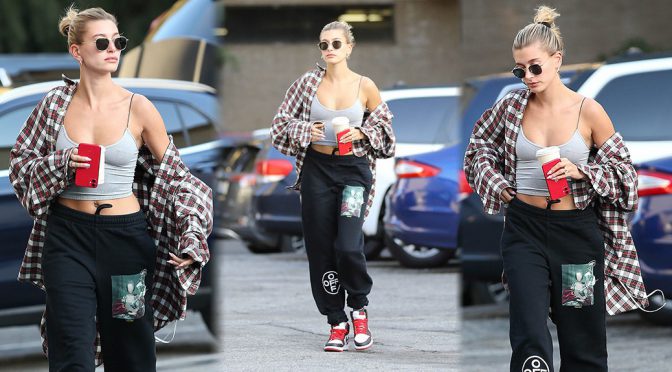 Hailey Bieber – Braless Boobs at 3rd Street Dance in Los Angeles