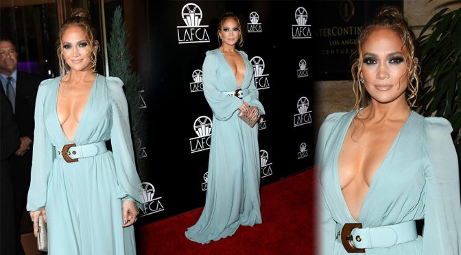 Jennifer Lopez – Sexy Braless Cleavage at 2020 Los Angeles Critics Association Awards Ceremony