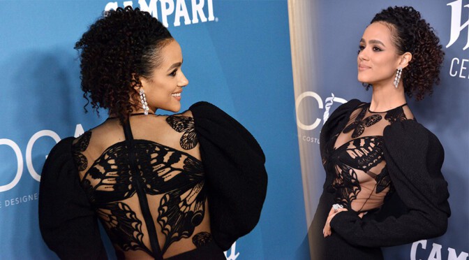 Nathalie Emmanuel – Sexy Braless Boobs at 22nd Costume Designers Guild Awards in Los Angeles