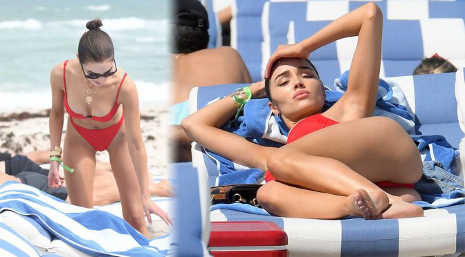 Olivia Culpo – Sexy Body in a Tiny Red Bikini at the Beach in Miami