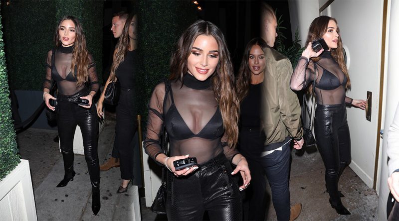 Olivia Culpo – Sexy Big Boobs in See-Through Top at Delilah in West Hollywood