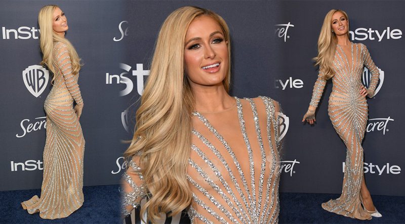 Paris Hilton – Sexy See-Through Dress at Golden Globe Awards Party in Beverly Hills