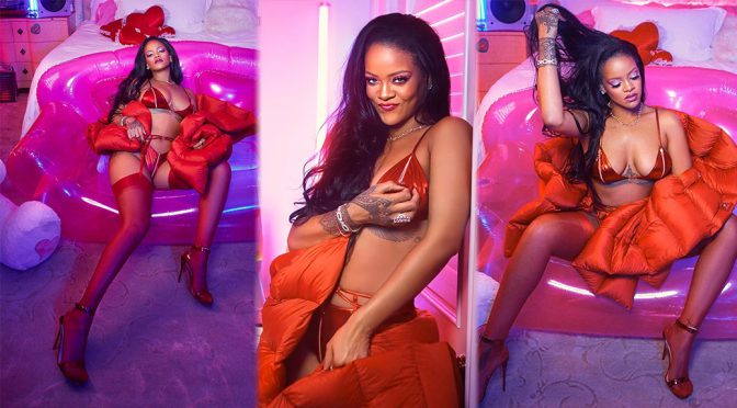 Rihanna – Sexy Big Boobs in Red Lingerie Photoshoot