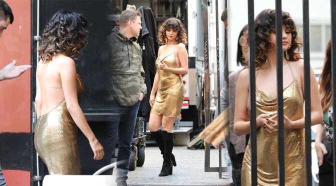 Selena Gomez – Sexy Body in Golden Dress on a “Rare” Music Video Set in Los Angeles