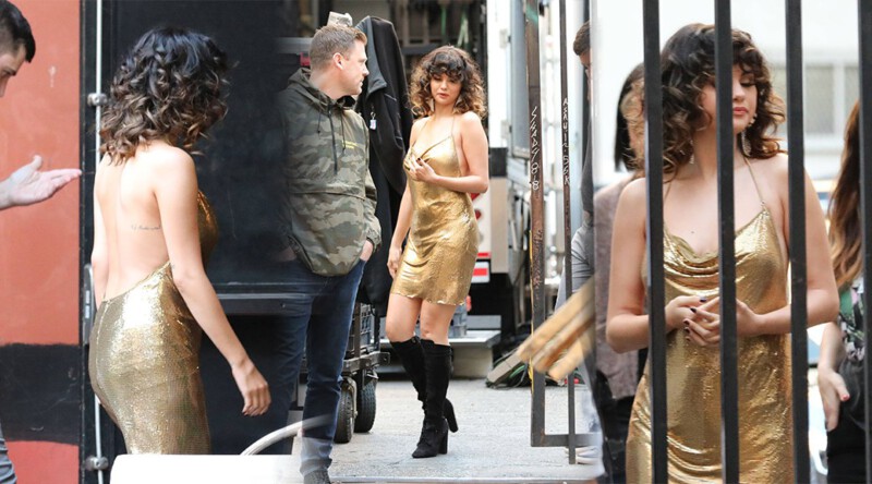 Selena Gomez – Sexy Body in Golden Dress on a “Rare” Music Video Set in Los Angeles