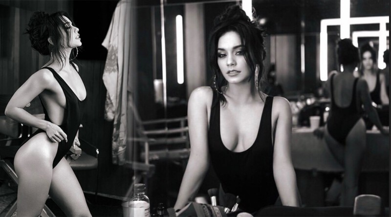 Vanessa Hudgens – Sexy in Black Swimsuit on the Music Video Set
