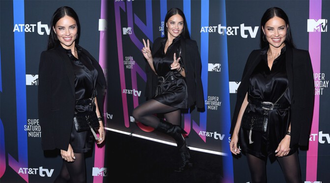 Adriana Lima – Sexy in Black Stockings at AT&T Super Saturday Night in Miami