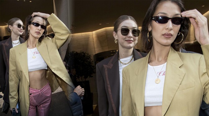 Bella Hadid – Sexy Braless Pokies in Milan