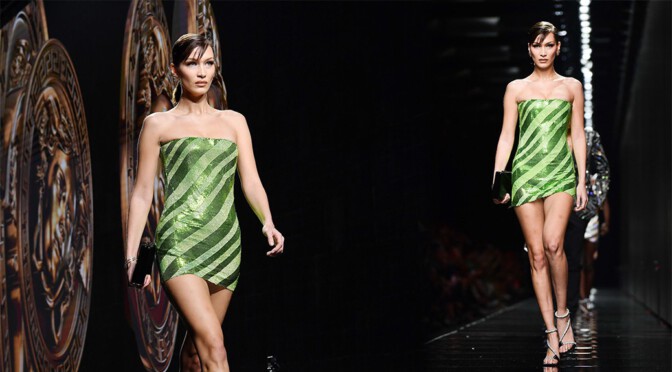Bella Hadid – Sexy Legs at Versace Fashion show in Milan