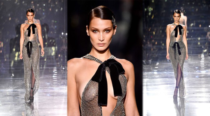 Bella Hadid – Sexy Nipples in See-Through Dress at Tom Ford AW20 Fashion Show in Hollywood