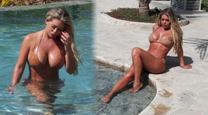 Bianca Gascoigne – Sexy Big Boobs in SMall Bikini at a Pool in Thailand