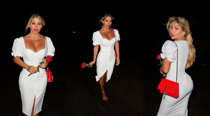 Bianca Gascoigne – Sexy Body in White Dress at Sheesh in Chigwell