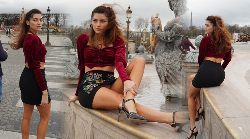 Blanca Blanco – Sexy Upskirt in Short mini Skirt Out in Paris