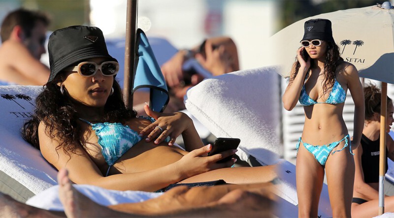 Danielle Herrington – Sexy Boobs in Blue bikini at the Beach in Miami