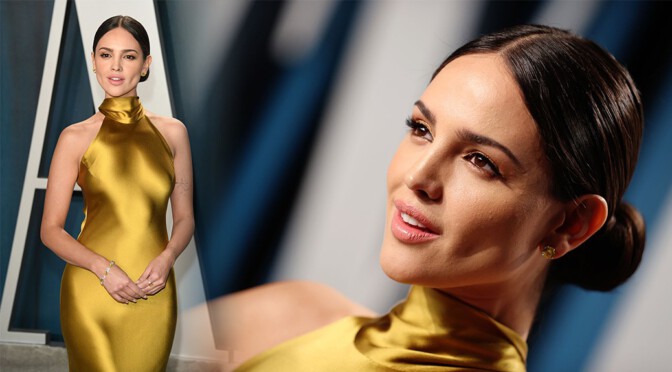 Eiza Gonzalez – Sexy in Tight Golden Dress at 2020 Vanity Fair Oscar Party in Beverly Hills