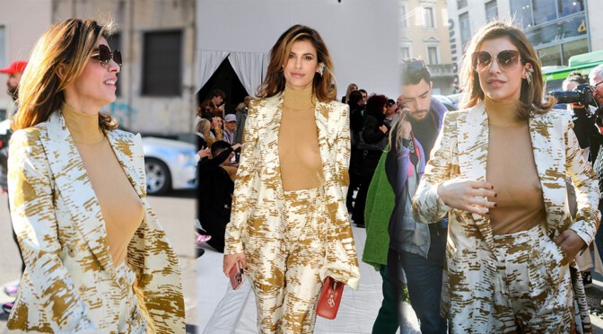 Elisabetta Canalis – Braless Sexy Nipples at Max Mara Fashion Show in Milan