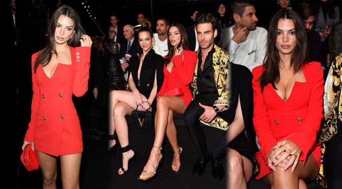 Emily Ratajkowski – Big Boobs and Sexy Legs at Versace Fashion Show in Milan