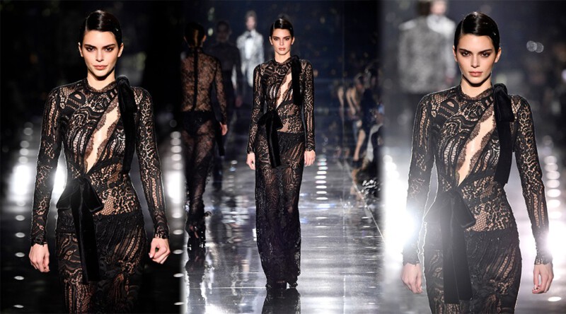 Kendall Jenner – Braless in Black Sheer Dress at Tom Ford AW20 Fashion Show in Hollywood