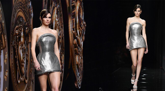 Kendall Jenner – Hot Legs in Short Dress at Versace Fashion show in Milan