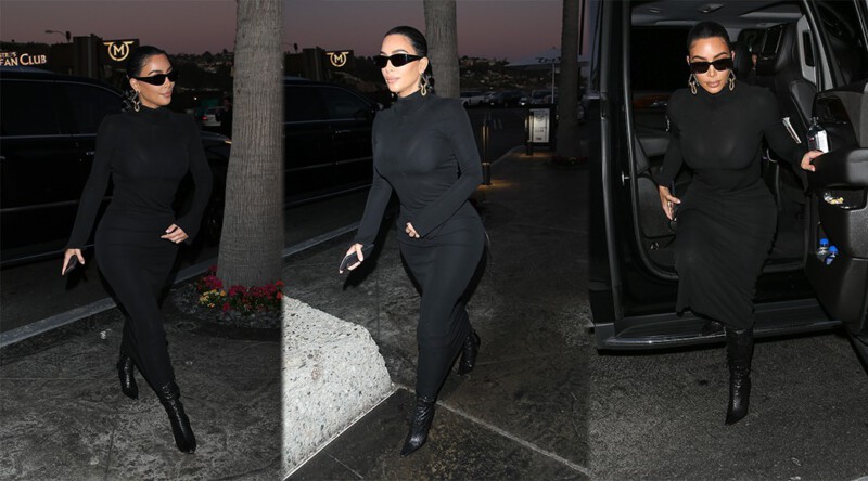 Kim Kardashian – Sexy Boobs in Tight Black Dress at Mastro’s Ocean Club in Malibu