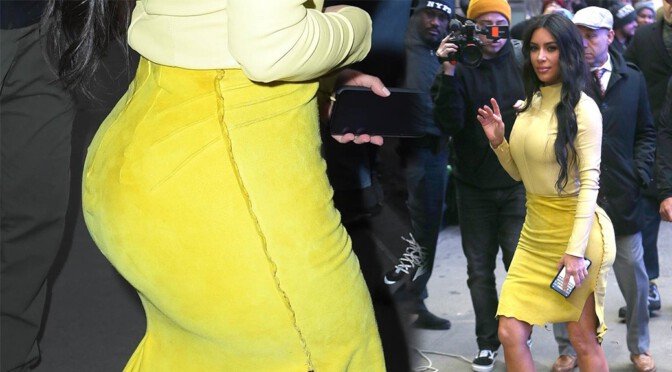 Kim Kardashian – Big Sexy Curves in Yellow Outfit Out in New York
