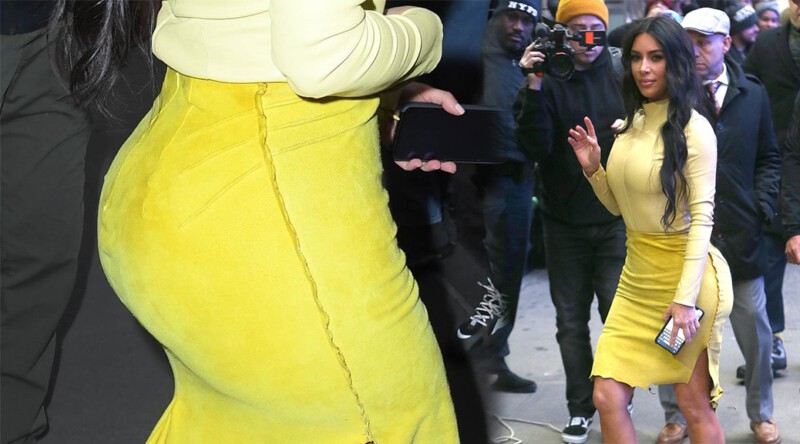 Kim Kardashian – Big Sexy Curves in Yellow Outfit Out in New York