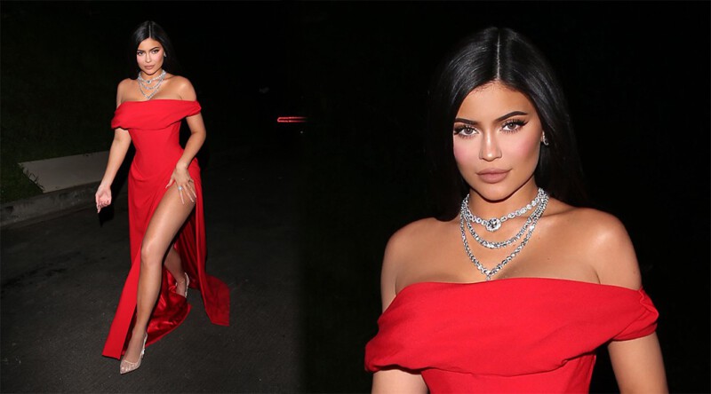 Kylie Jenner – Beautiful Legs in Sexy High Slit Dress at Jay Z and Beyonce’s Oscars party in West Hollywood