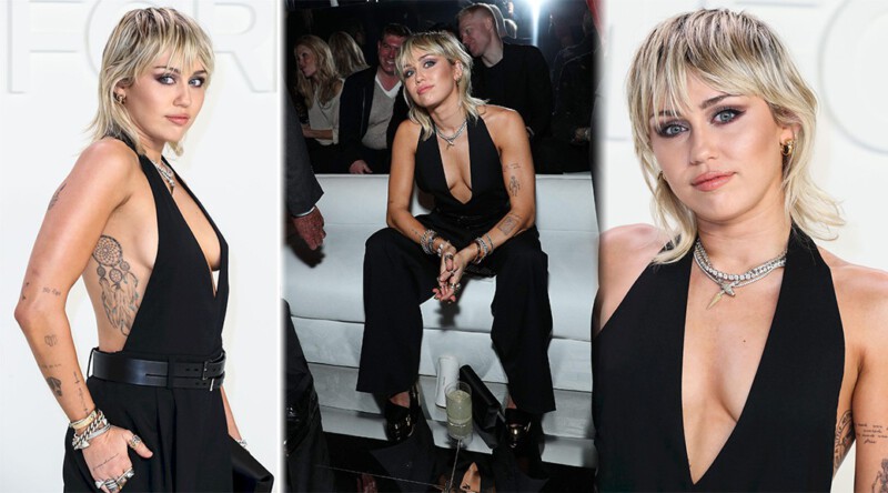 Miley Cyrus – Braless Sexy Boobs at Tom Ford Fashion Show in Los Angeles