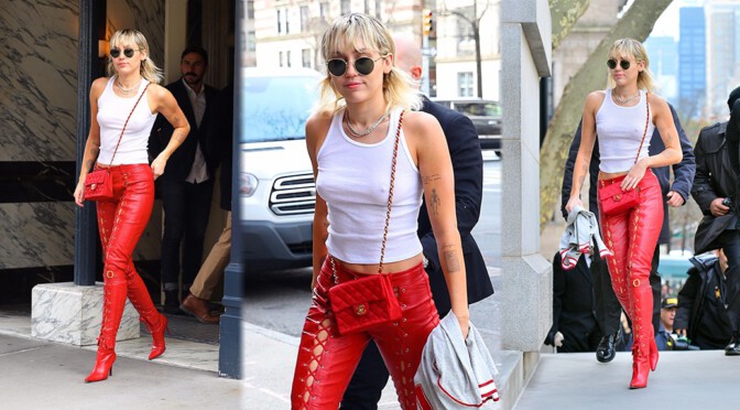 Miley Cyrus – Braless Nipples in Sheer White Top Out in New York