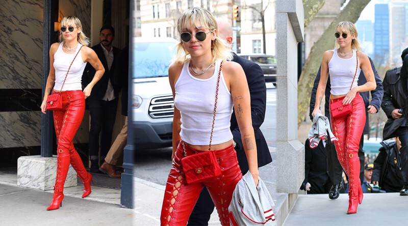 Miley Cyrus – Braless Nipples in Sheer White Top Out in New York